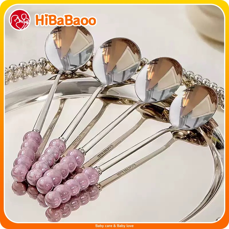 HiBaBaoo ช้อนสแตนเลสสําหรับผู้ใหญ่และเด็ก สําหรับซุป กาแฟ เครื่องปรุงรสชายามบ่าย และอาหารตะวันตก