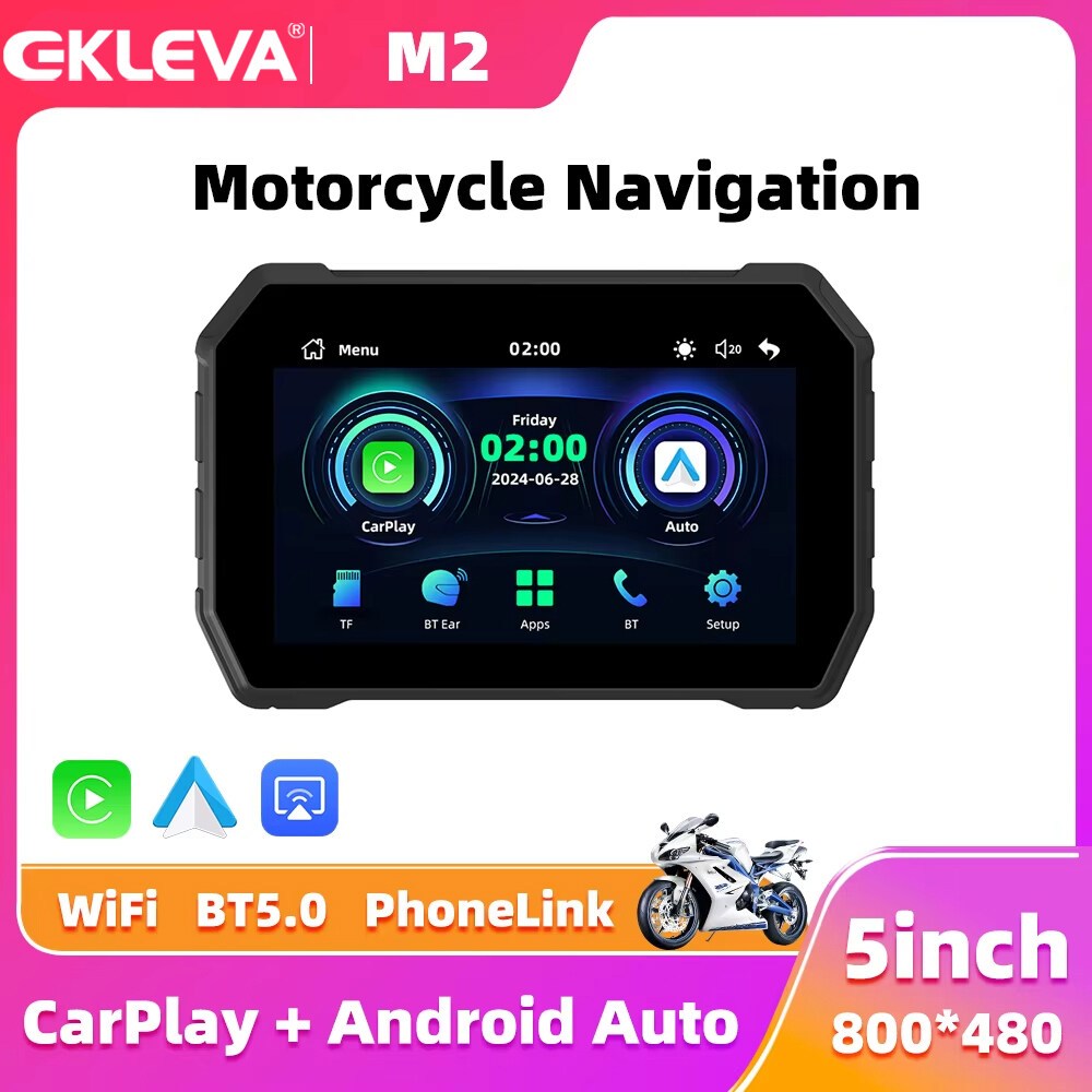 EKLEVA 5 นิ้วรถจักรยานยนต์ไร้สาย CarPlay Moto Android รถนําทางหน้าจอแสดงผลแบบพกพาแดชบอร์ดรถจักรยานยน