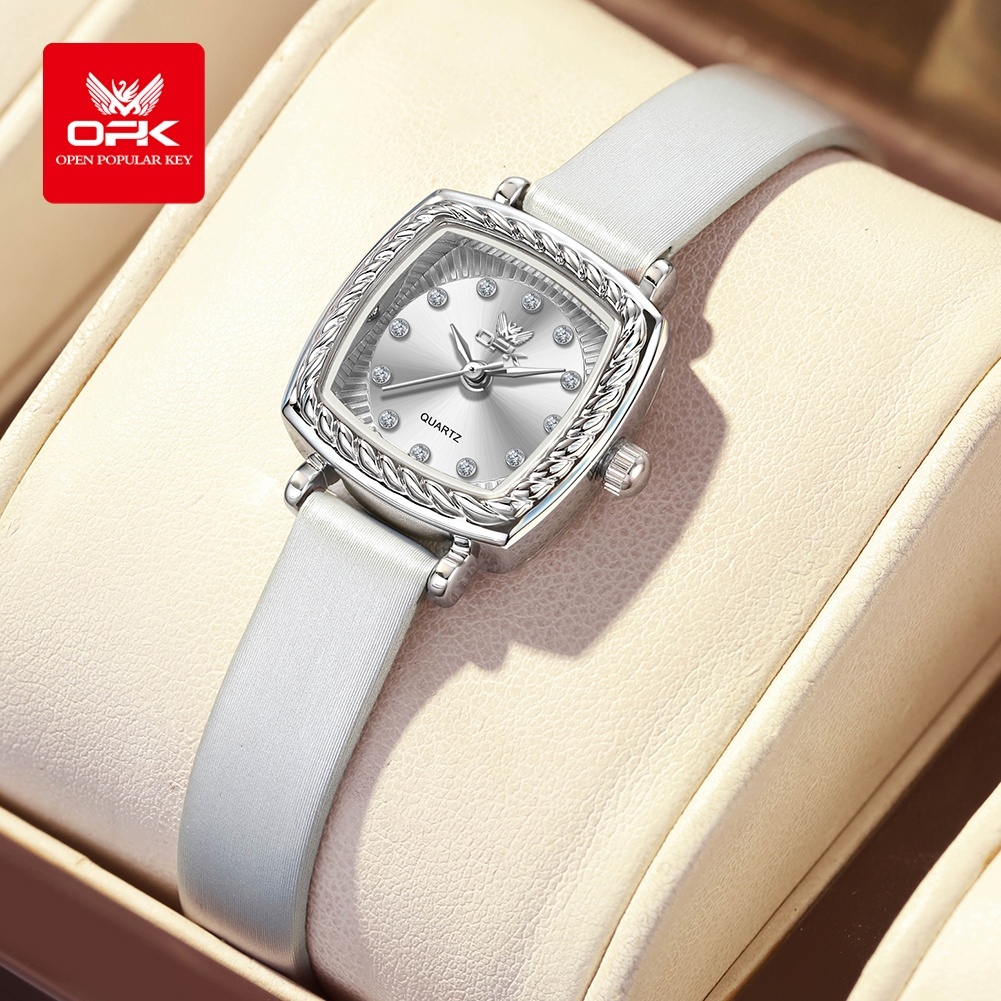 OPK นาฬิกาผู้หญิง นาฬิกาสายเข็มขัดสวยๆ กันน้ำ ต้นฉบับ แฟชั่น เพชร สี่เหลี่ยม 606