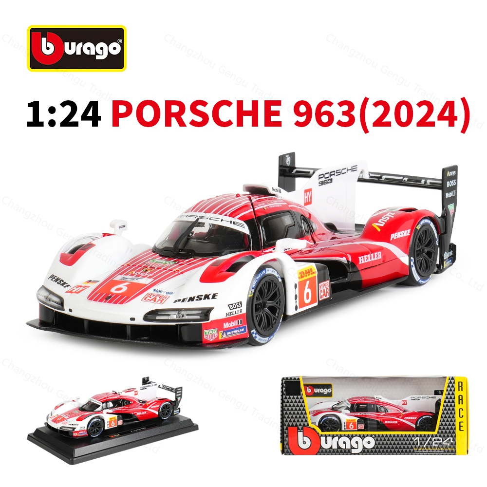 Bburago 1:24 Porsche 963 2024 รถสปอร์ต Static Die Cast ยานพาหนะสะสมรถของเล่น