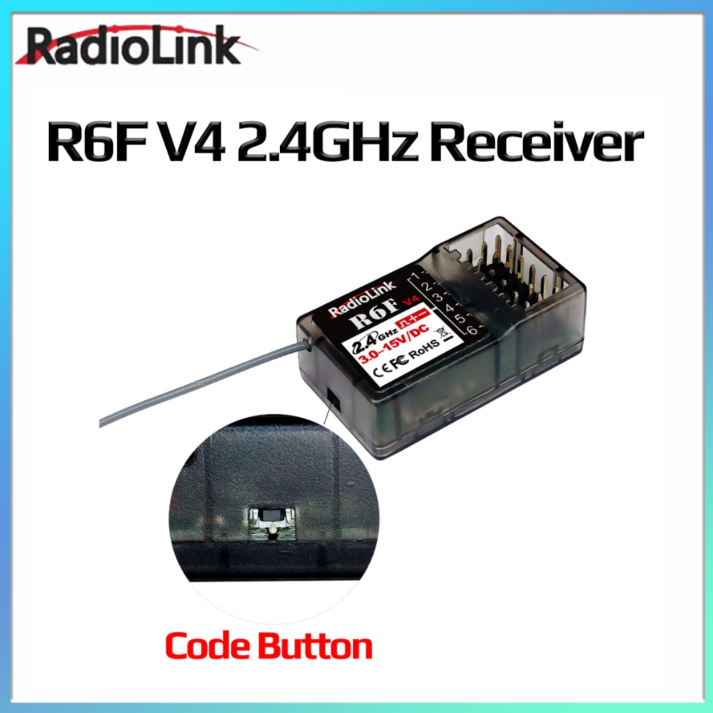 RadioLink R6F V4 6 ช่องตัวรับสัญญาณ 3-15V สําหรับ RC รีโมทคอนโทรลรถเรือรุ่น RC8X/RC6GS/RC4GS/T8FB/T8