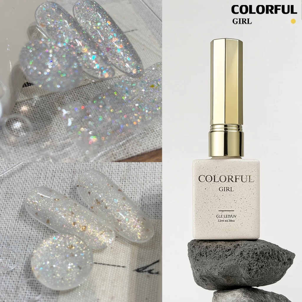 【พร้อมส่ง】Colorful Girl สีเจลกลิตเตอร์ บิงเยว่ / ยุนปั๋ว|ขวดครีม 15ml|เอฟเฟกต์วิ้งละอองดาว & นมหรูระยิบระยับ|ทาทับได้ สีใสเม็ดเล็ก / ผสมทองคำเปลว