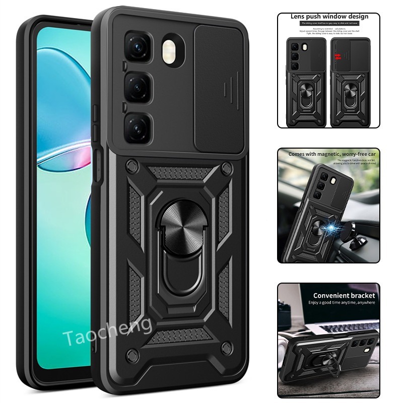 ปลอกสําหรับ Infinix Hot 60 i Pro + Plus Hot60Pro 4G 5G 2025 เคสโทรศัพท์เกราะแหวนวงเล็บปลอกกันกระแทก Push ดึงกล้องป้องกันปกหลัง