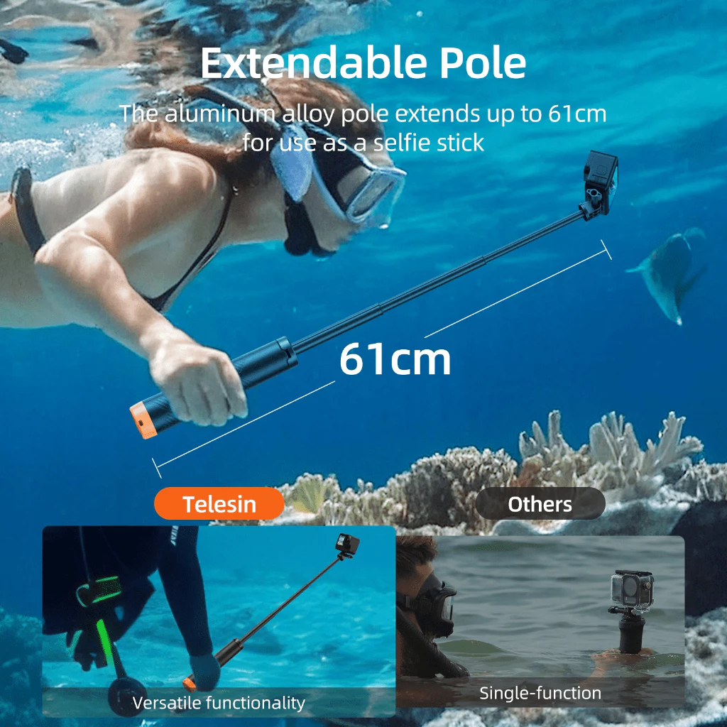 Telesin Buoyancy rod Floating tripod selfie stick for Gopro/Insta360 / DJI Osmo360 / Action 5Pro/4/3 thumbnail 3