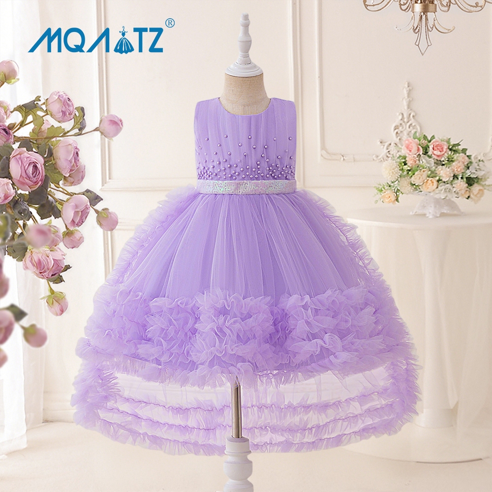 MQATZ Fluffy Trailing ชุดเจ้าหญิงสีม่วงสำหรับเด็ก ชุดพิเศษสำหรับวันเกิด T6050
