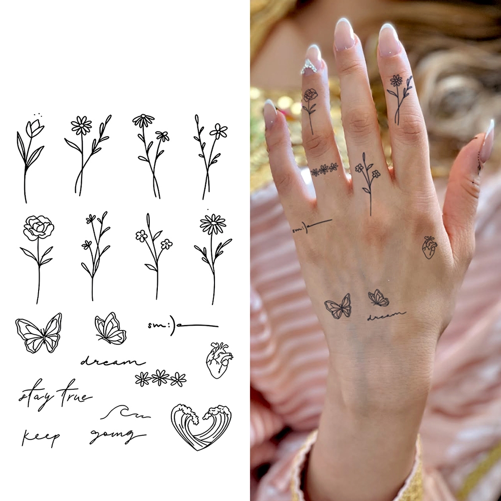 สติกเกอร์สักชั่วคราวลายดอกไม้ ติดทนนาน 15 วัน กันน้ำได้ดี