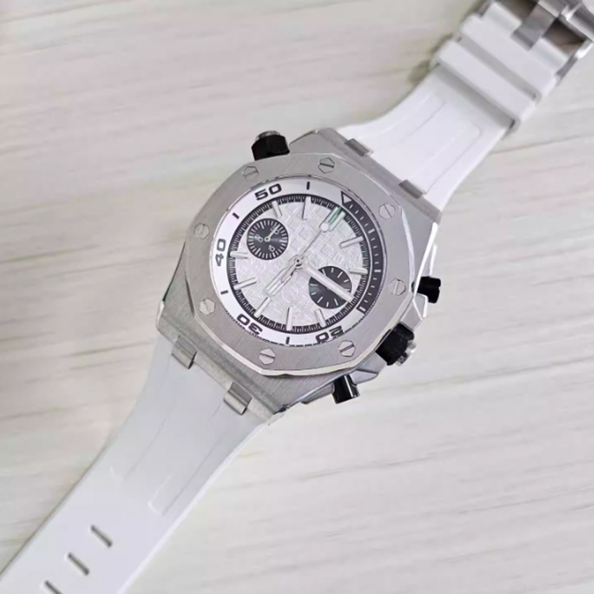 42mm Watch Sapphire Crystal Watch Case สีเขียว Night-Light สายยางพร้อม VK64 Quartz Movement
