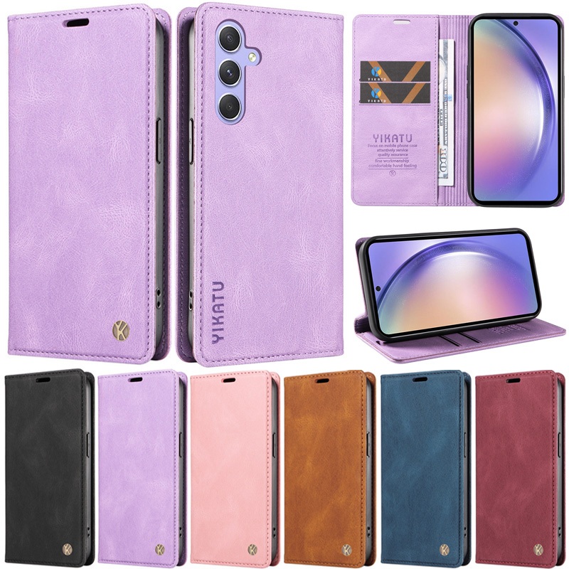 หรูหราสําหรับ Samsung Galaxy A54 A34 5G A05s M15 M35 5G A14 A24 5G A05 A33 A53 A73 A23 F23 5G Matte Book กระเป๋าสตางค์ช่องใส่การ์ดหนังขาตั้งหนังฝาครอบผิว