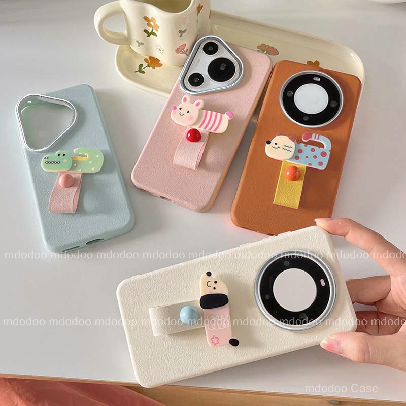 เคส Cute Ring Stand Cellphone For Huawei Honor 400 Lite Pro 200 Smart 5G X8 X6 X6S X7C X7B 4G X7A X7 4G X50i X40 GT X30 90 Honor400Pro Leather Cartoon Animal Candy Matte Metal lens frame Anti-fall Soft Phone Case PW 08 - รูปที่ 5