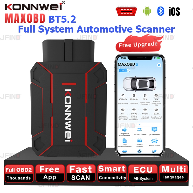 KONNWEI MAXOBD OBD2 ทั้งหมดระบบเครื่องสแกนเนอร์บลูทูธ 5.2 สําหรับ iOS Android OBDII ยานยนต์เครื่องสแกนเนอร์เครื่องมือเครื่องยนต์ ABS Alarm รหัส Fault Reader APP ฟรี