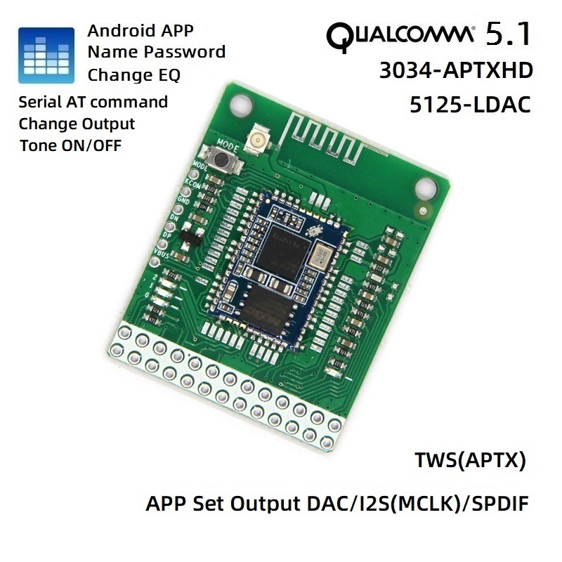 APP เปลี่ยนชื่อรหัสผ่าน EQ QCC5125 LDAC บลูทูธ 5.1 Qualcomm QCC3034 APTXHD ถอดรหัส SPDIF อนาล็อก DAC