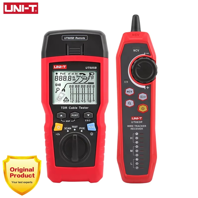 UNI TDR UT685B KIT เครื่องทดสอบสายเคเบิล LAN ระยะ 500 ม. รองรับ UTP/FTP POE ตัวติดตามสายทดสอบ