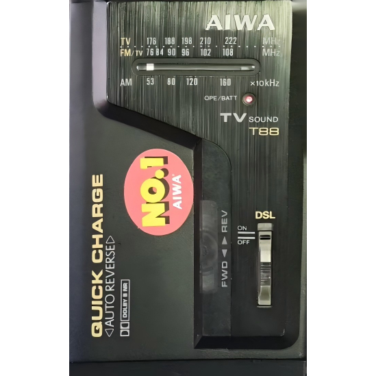 AIWA T88 Stereo Cassette Walkman - พร้อมเสียงเบสและถอยหลังอัตโนมัติ | ได้รับการรับรอง ISO 9001 | ผลิ