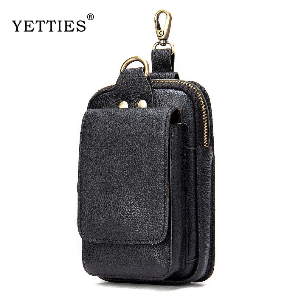 YETTIES เข็มขัดหนังบุรุษ Pounch Anti-theft Fanny Pack 5.5 "5.7" 6 "หนังโทรศัพท์มือถือ Top Layer เข็มขัดหนัง Wasit กระเป๋าชายบนเข็มขัด