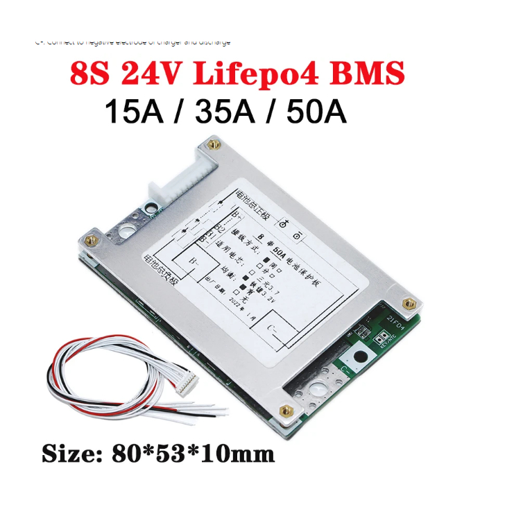 24V 8S 15A/35A/50A Lifepo4 แบตเตอรี่ balance BMS 3.2V พอร์ตเดียวกัน PCM สําหรับ 8S 24V 20Ah 50Ah 100