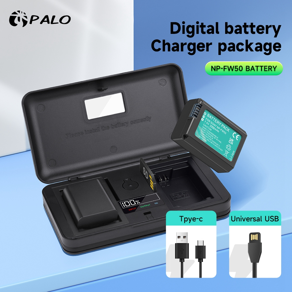 Palo เครื่องชาร์จแบตเตอรี่กล้องมัลติฟังก์ชั่น Sony NP-FW50 แบตเตอรี่สําหรับ Sony A6400 A6100 A6000 A7 A7R A7S ZV-E10 NEX-3/5/6/7