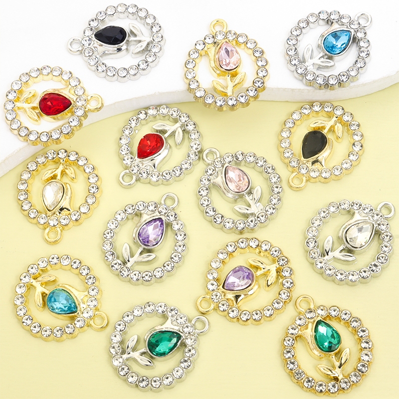 10ชิ้นที่มีสีสัน พลอยเทียม ฝังดอกทิวลิปพวงหรีดเสน่ห์อารมณ์สง่างามกระดูกไหปลาร้าโซ่สร้อยคอสร้อยข้อมือต่างหูและเครื่องประดับโซ่อื่นๆทําเองดอกไม้ออกแบบกลวงรอบจี้