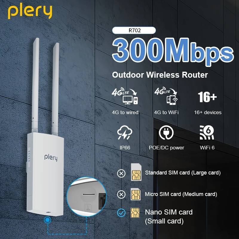 Plery Outdoor WiFi6 SIM Card Router AP LTE ไร้สาย AP Modem ใช้ได้กับซิมทุกเครือข่าย เสียบใช้เลย 300M