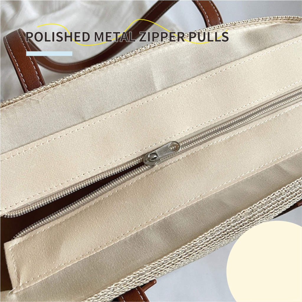 กระเป๋าถักจากฟางสำหรับวันหยุดในฤดูร้อน ความจุขนาดใหญ่ สไตล์แฟชั่นปัจจุบัน เหมาะสำหรับเดินเล่นที่ชายหาดและช้อปปิ้งแบบสบายๆ - รูปที่ 6