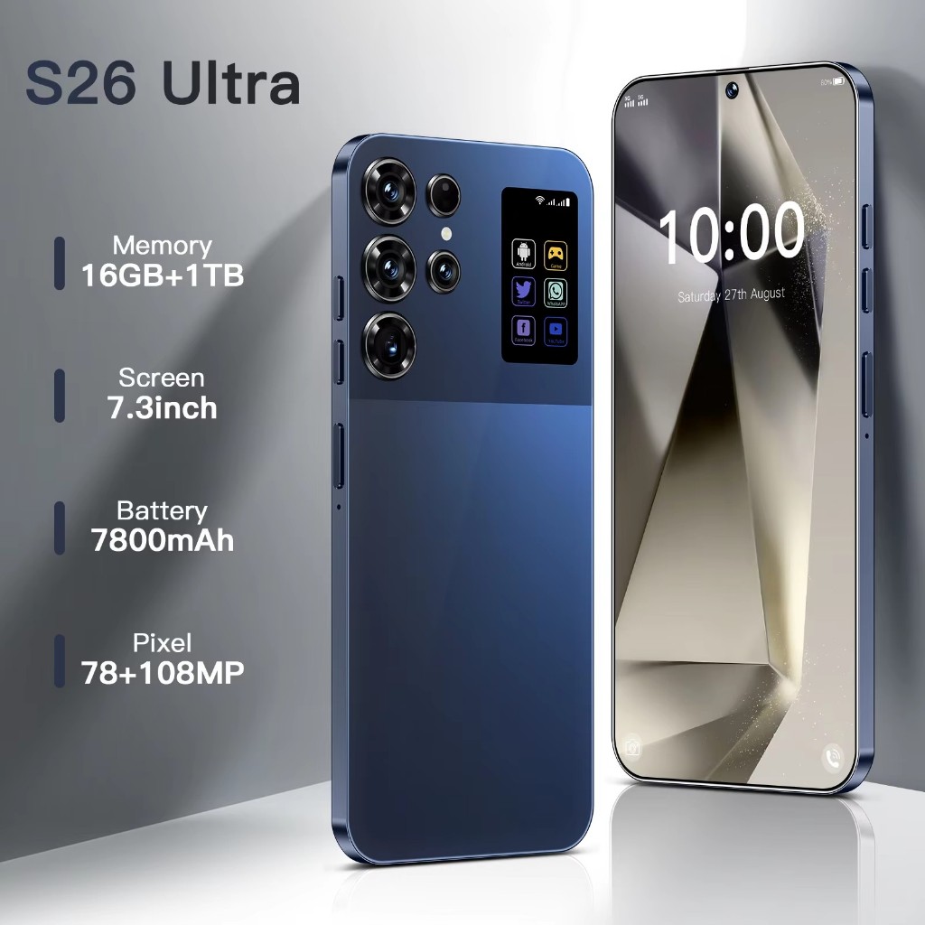 2025 ใหม่ S26 Ultra 5G สมาร์ทโฟน 7.3 นิ้ว HD 16GB + 1TB ปลดล็อค Dual SIM Android 14.0 Global Edition