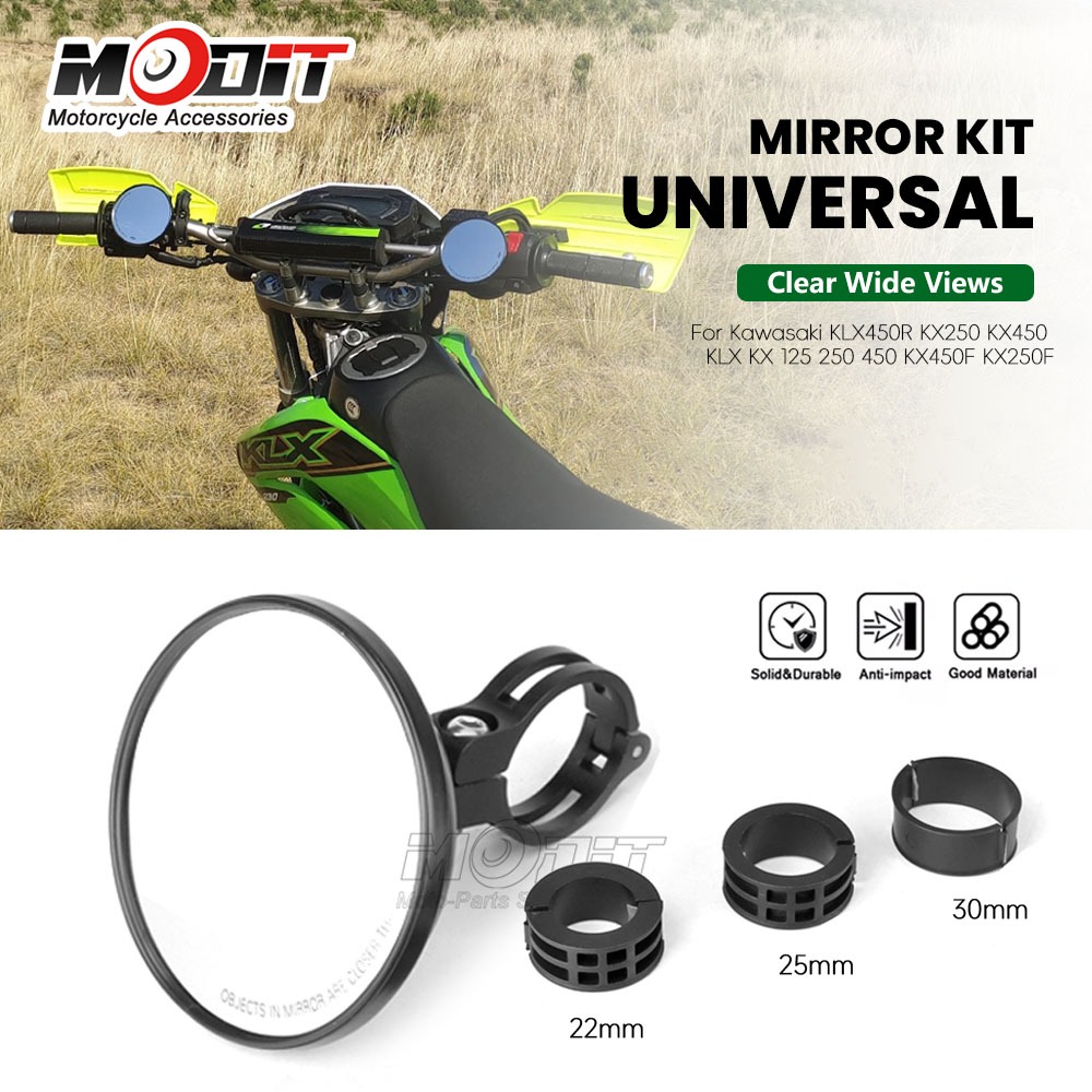KX KLX รถจักรยานยนต์ Circular handle กระจกมองหลังมุมกว้างสําหรับ Kawasaki KLX450R KX250 KX450 KLX KX 125 250 450 KX450F KX250F