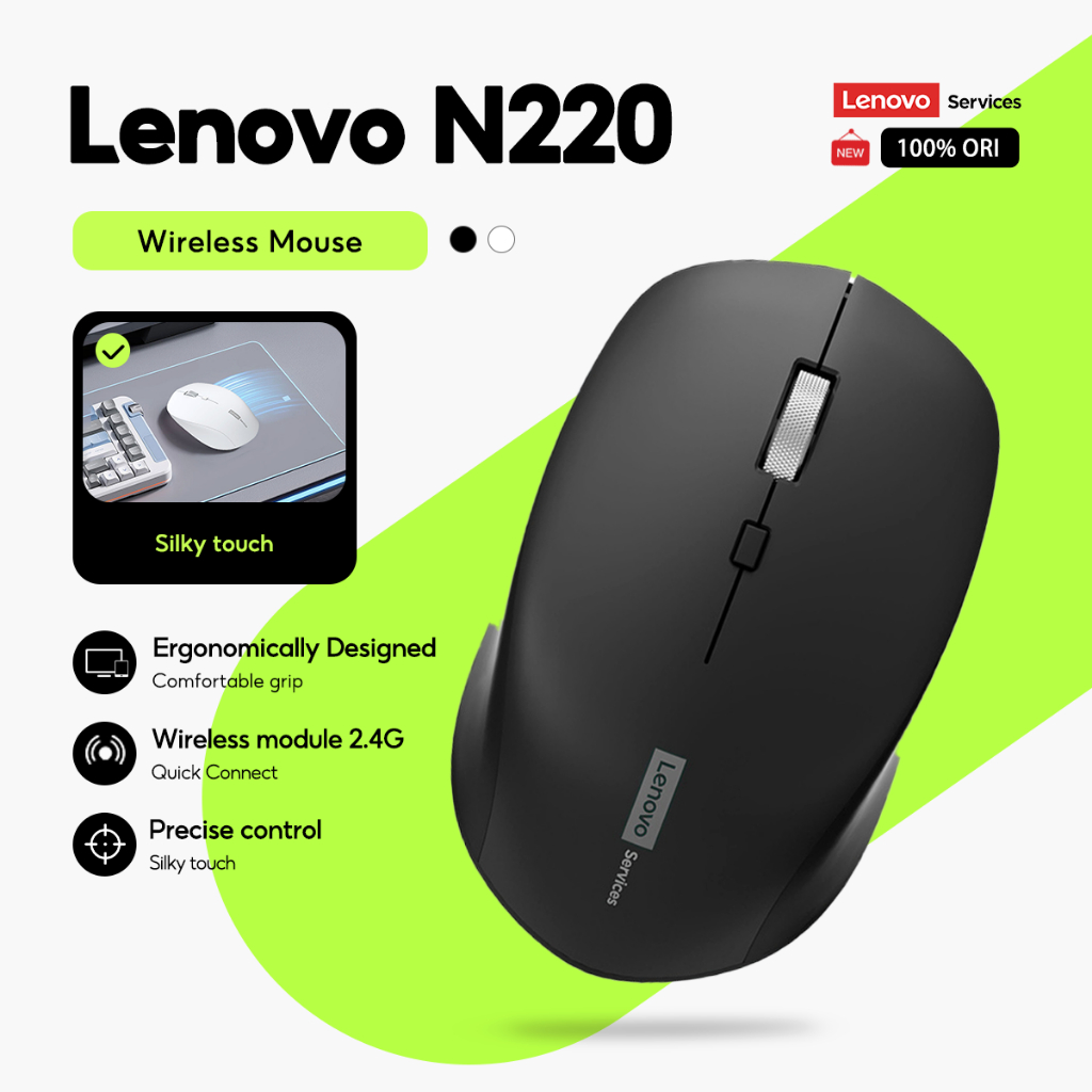 Lenovo N220 2.4GHz เมาส์เงียบไร้สาย Ultra-Low Latency Fast Response อายุการใช้งานแบตเตอรี่ยาวนานเป็นพิเศษสํานักงานธุรกิจการออกแบบตามหลักสรีรศาสตร์