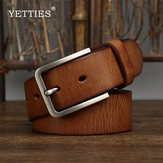 YETTIES เข็มขัดหนังวัวแท้ 3.8 เซนติเมตร สำหรับผู้ชายและผู้หญ…