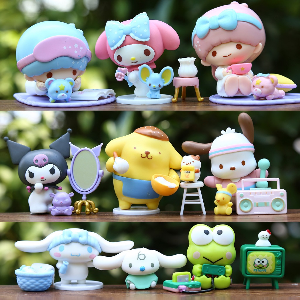 8 ชิ้น/เซ็ต 5-8 ซม.My Melody DIY ห้องเดสก์ท็อปตกแต่ง Cinnamoroll Pom Pom Purin Kuromi Little Twin Star Keroppi PVC ตัวเลขการกระทําตุ๊กตาของเล่น