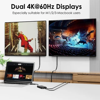 Wavlink 1 IN 2 Out อะแดปเตอร์ HDMI USB C เป็น Dual HDMI Converteror Displaylink 4K @ 60Hz HDMI Hub สําหรับ M1/M2/M3