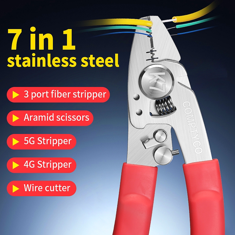 COMPTYCO Seven in One Fiber Optical คีมปอก/เครื่องปอกสายไฟ/กรรไกร/เครื่องตัดสายไฟ FTTH Tools Optical K7 คีมปอกไฟเบอร์ ราคาถูก Shopee Lazada