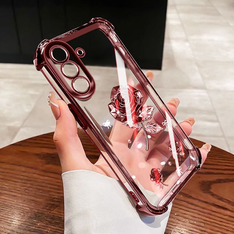 SAMSUNG YBD Anti Fallเคสโทรศัพท์สําหรับSamsung Galaxy A56 A36 A26 A34 A35 A54 A55 A24 A25 M56 5GคริสตัลBright Diamond Roseป้องกันปกหลังใส