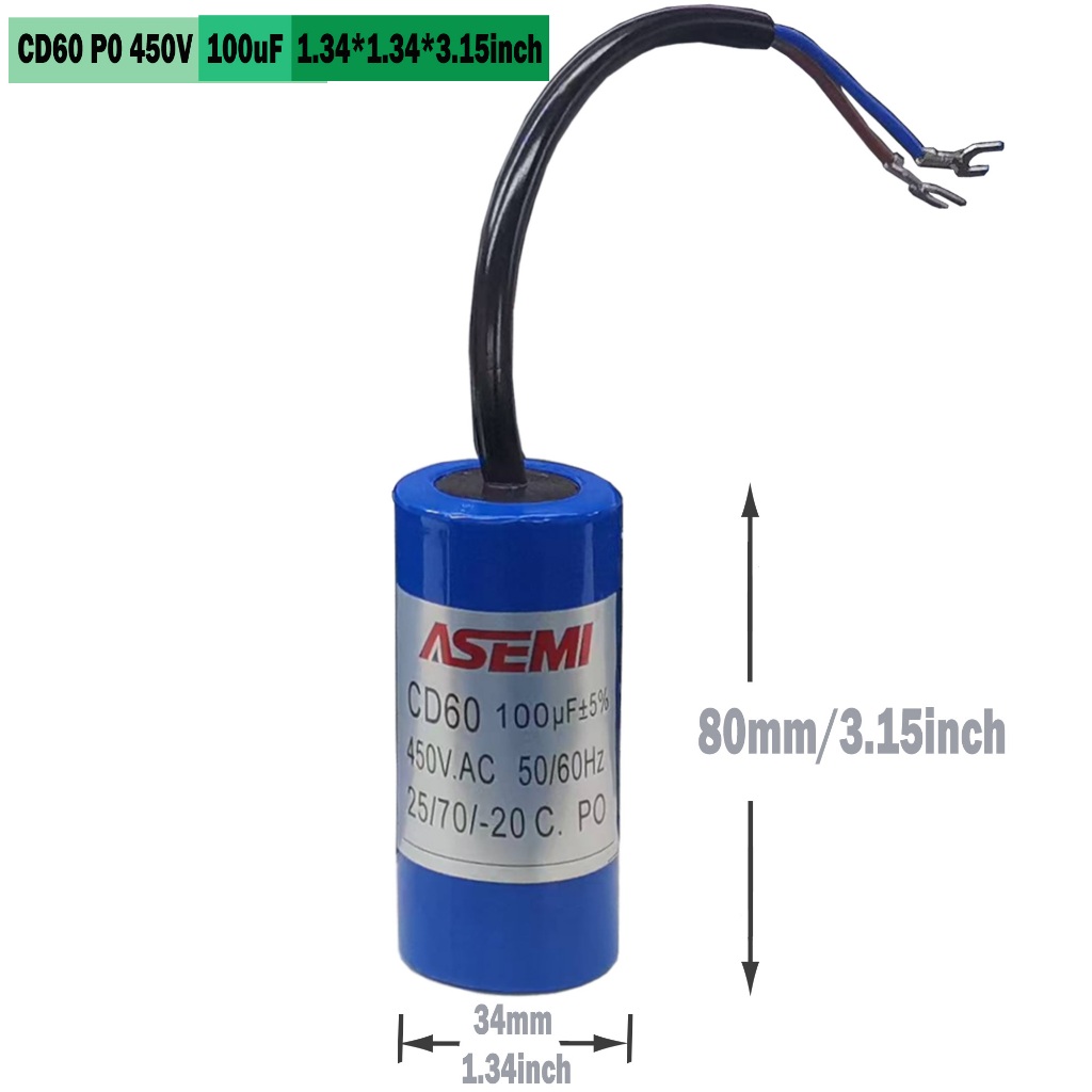 CD60 Run Capacitor พร้อมตะกั่วลวด P2 250V P0 450V AC 75uF 100uF 150uF 200uF 50/60Hz สําหรับมอเตอร์ A