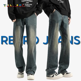 TSR.Men กางเกงยีนส์ผู้ชาย สไตล์เรโทร ยีนส์ขากระบอก ซักในน้ำ กางเกง baggy jeans เรียบง่าย สไตล์เกาหลี สะดวกสบาย การพักผ่อน มีคุณภาพดี แฟชั่น