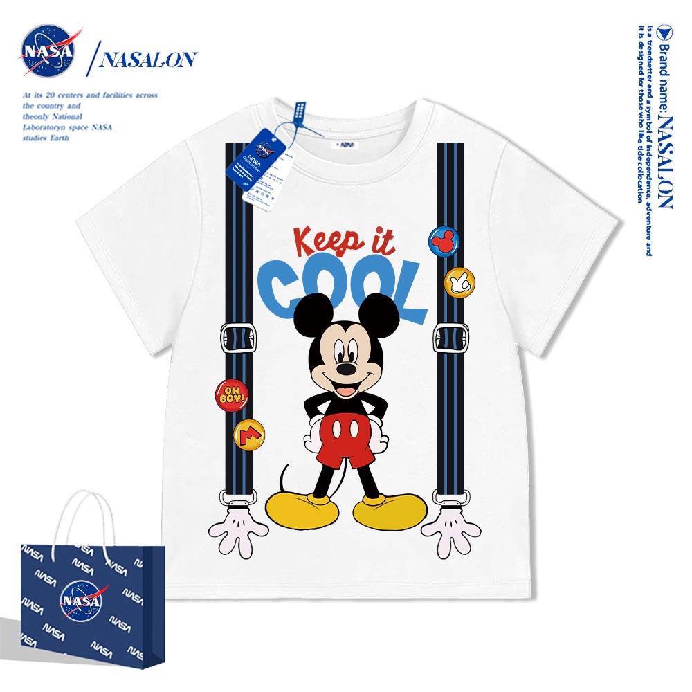 NASA เสื้อยืดเด็ก cotton 100% Mickey Mouse ลายการ์ตูน เสื้อเด็กแขนสั้น ระบายอากาศดี ใส่สบาย สไตล์เกาหลี