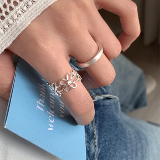 แหวนเงินสเตอร์ลิงสำหรับผู้หญิง เพชรเปิด งานพรีเมียมสไตล์ดอกไ…