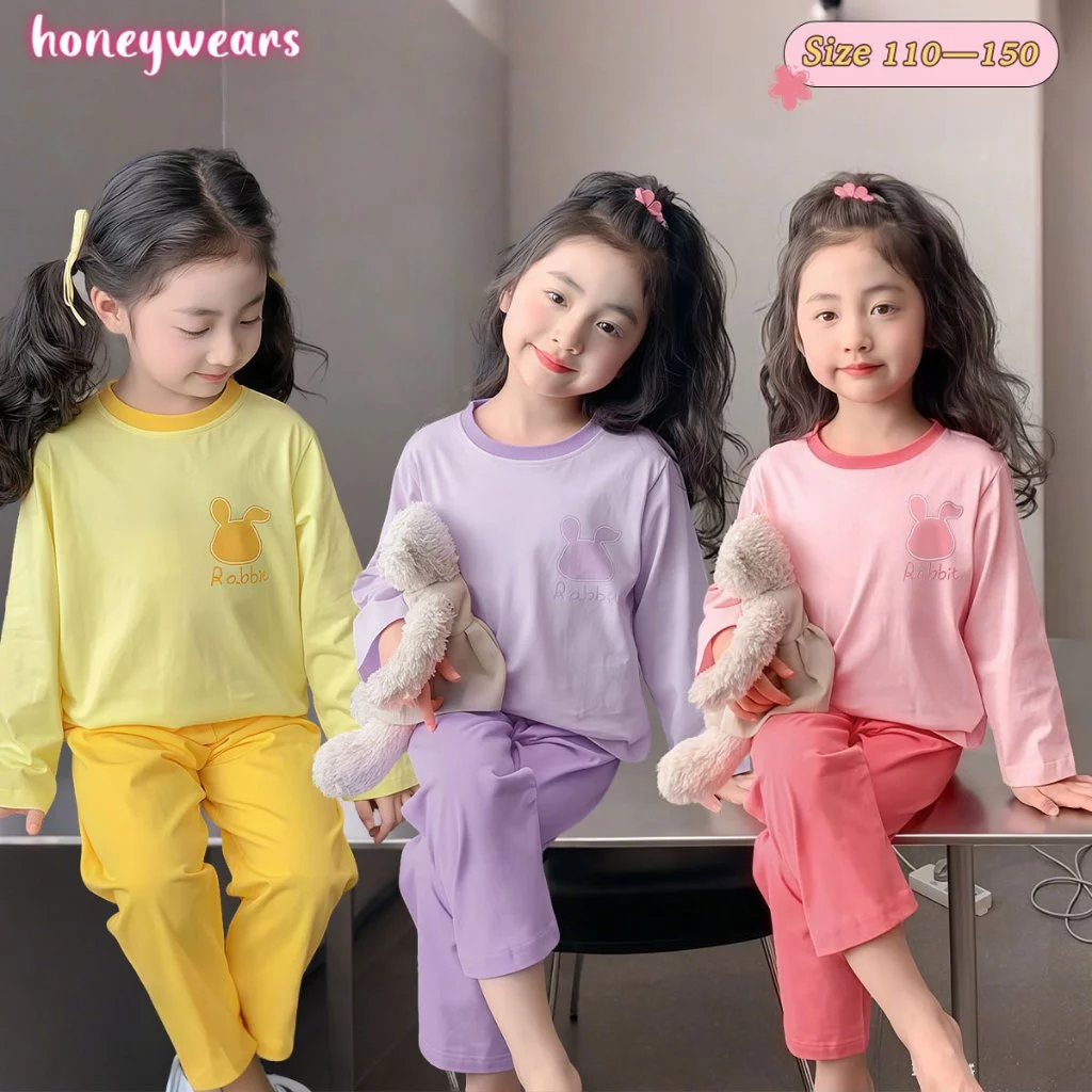honeywears⚡พร้อมส่ง⚡ชุดบ้านเด็ก ชุดนอนลำลองเด็กผู้หญิง น่ารัก สวยหวาน ใส่สบาย สำหรับฤดูร้อน หลายสีให้เลือก ไซส์ 100-150