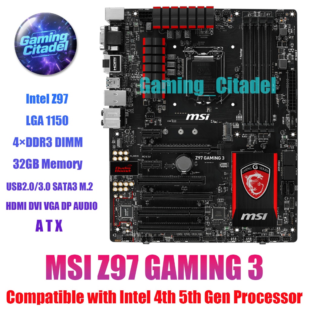 ใช้ MSI Z97 GAMING 3 ATX DDR3 เมนบอร์ด LGA 1150 เข้ากันได้กับโปรเซสเซอร์ Intel 4th 5th Gen ทดสอบ