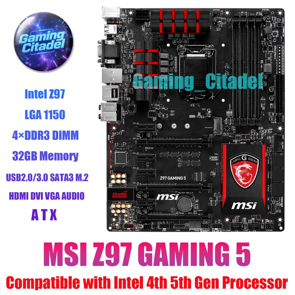 ใช้ MSI Z97 GAMING 5 ATX DDR3 เมนบอร์ด LGA 1150 เข้ากันได้กับโปรเซสเซอร์ Intel 4th 5th Gen ทดสอบ