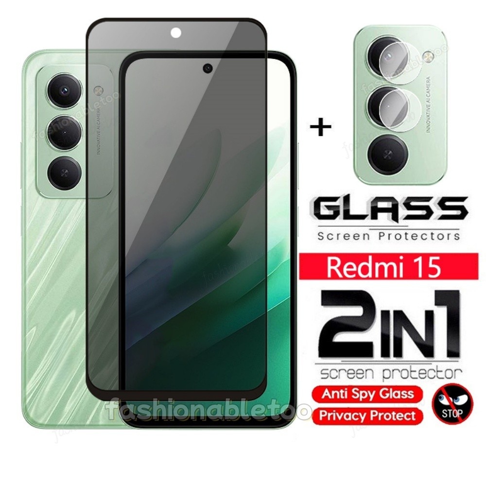 สําหรับRedmi15 2 in 1 Anti-Spyกระจกนิรภัยป้องกันฟิล์มสําหรับRedmi 15 C 15C Redmi15 C Redmi15Cคลุมทั้