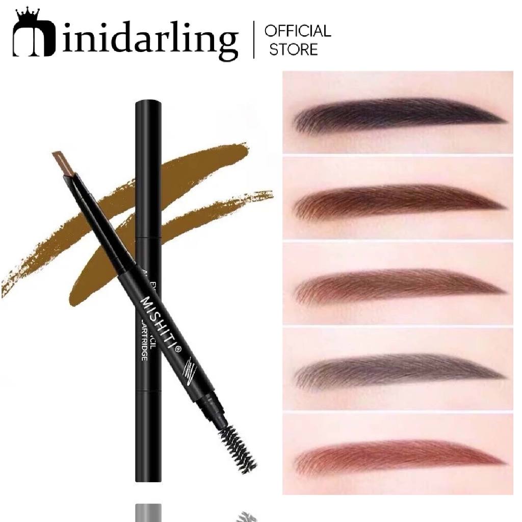 MISHITI ดินสอเขียนคิ้ว เครื่องสำอางสำหรับผู้หญิง แบบหมุนออโต้ กันน้ำ พร้อมแปรง ติดทนนาน 5 เฉดสี
