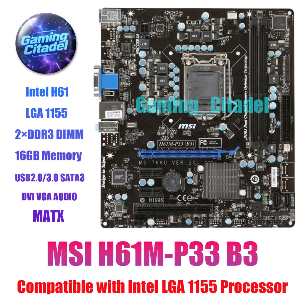 ใช้ MSI H61M-P33 B3 DDR3 MATX LGA 1155 เข้ากันได้กับโปรเซสเซอร์ Intel LGA 1155 ทดสอบ