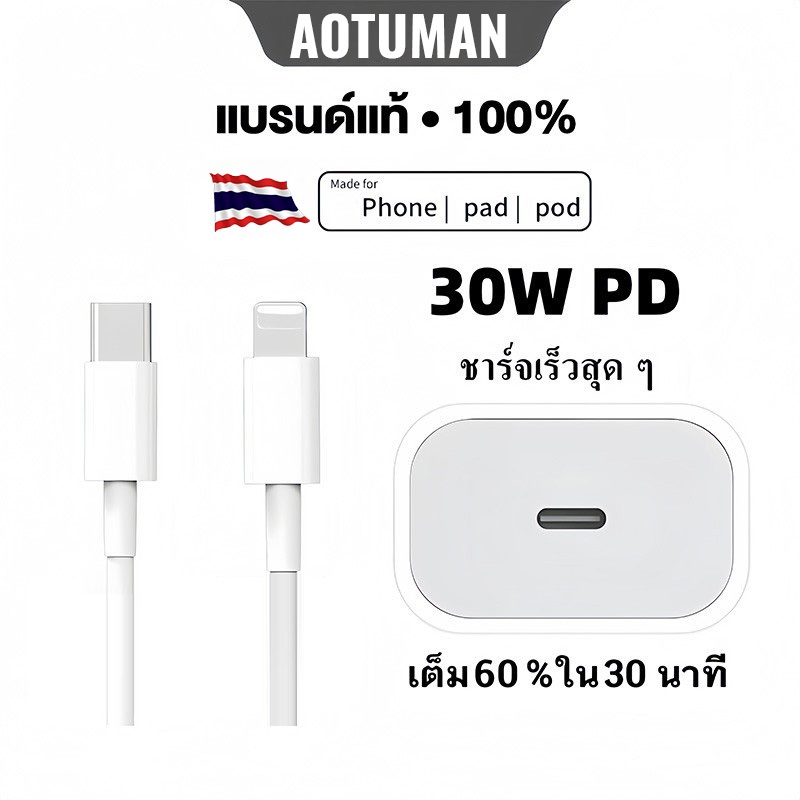 【รับประกัน 1 ปี】ชาร์จไว PD 30w charger type c to Li สายชาร์จเร็ว+หัวชาร์จชาร์จคุณภาพสูง สำหรับ iP6 7 8 x xr 11 12 13 14