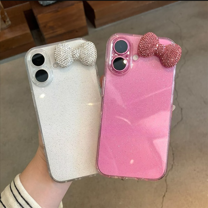 หรูหราBling 3DเพชรBowknot Tansareeเคสโทรศัพท์สําหรับiPhone 17 Pro Max 17 Air 16 15 14 13 11 12 Pro Max Plus X XR XSน่ารักนุ่มFunda