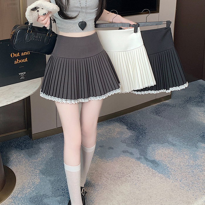 Floerns S-6XL กระโปรงจีบเอวสูงสไตล์ใหม่หวานๆ ในช่วงฤดูร้อน กระโปรงลูกไม้เย็บต่อกันสั้นป้องกันแสง - รูปที่ 7