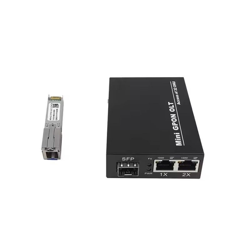 Mini GPON OLT STICK Single Port 1 GPON Port 2*GE Ports Uplink อุปกรณ์ไฟเบอร์ออปติกแบบพกพาใช้สําหรับ 