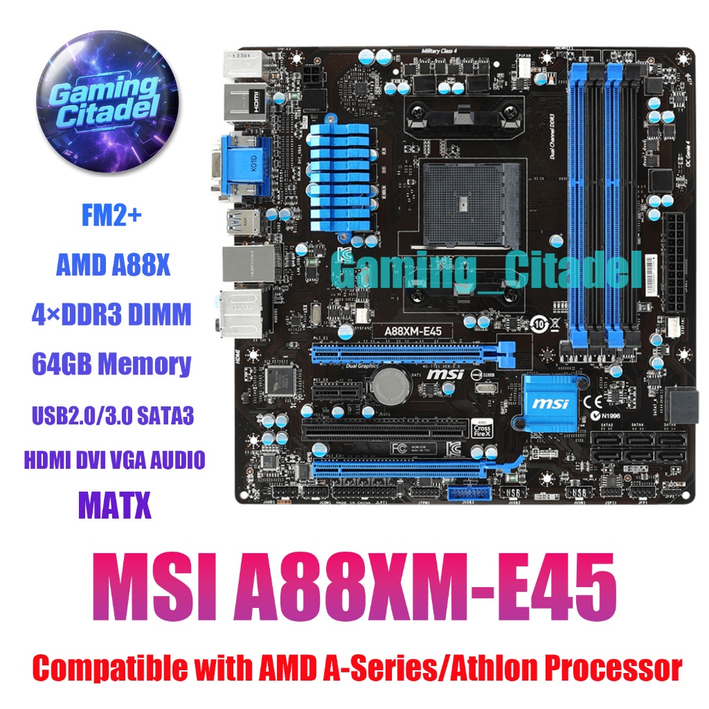 ใช้เมนบอร์ด MSI A88XM-E45 MATX DDR3 FM2+ A88X เข้ากันได้กับโปรเซสเซอร์ AMD A-Series/Athlon ทดสอบ