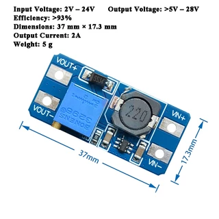 โมดูลแปลงไฟ DC-DC MT3608 ปรับแรงดันได้ กว้าง 2-24V ขึ้น 5V/9V/12V/28V สำหรับอุปกรณ์อิเล็กทรอนิกส์
