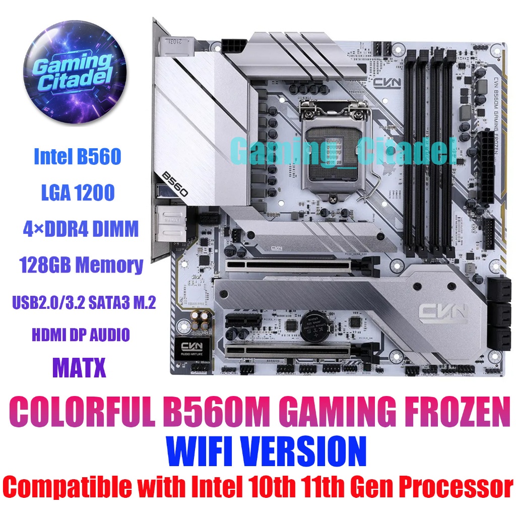 ใช้ COLORFUL B560M GAMING FROZEN WIFI MATX เมนบอร์ด DDR4 B560 ชิปเซ็ต LGA 1200 ใช้งานร่วมกับ Intel 1