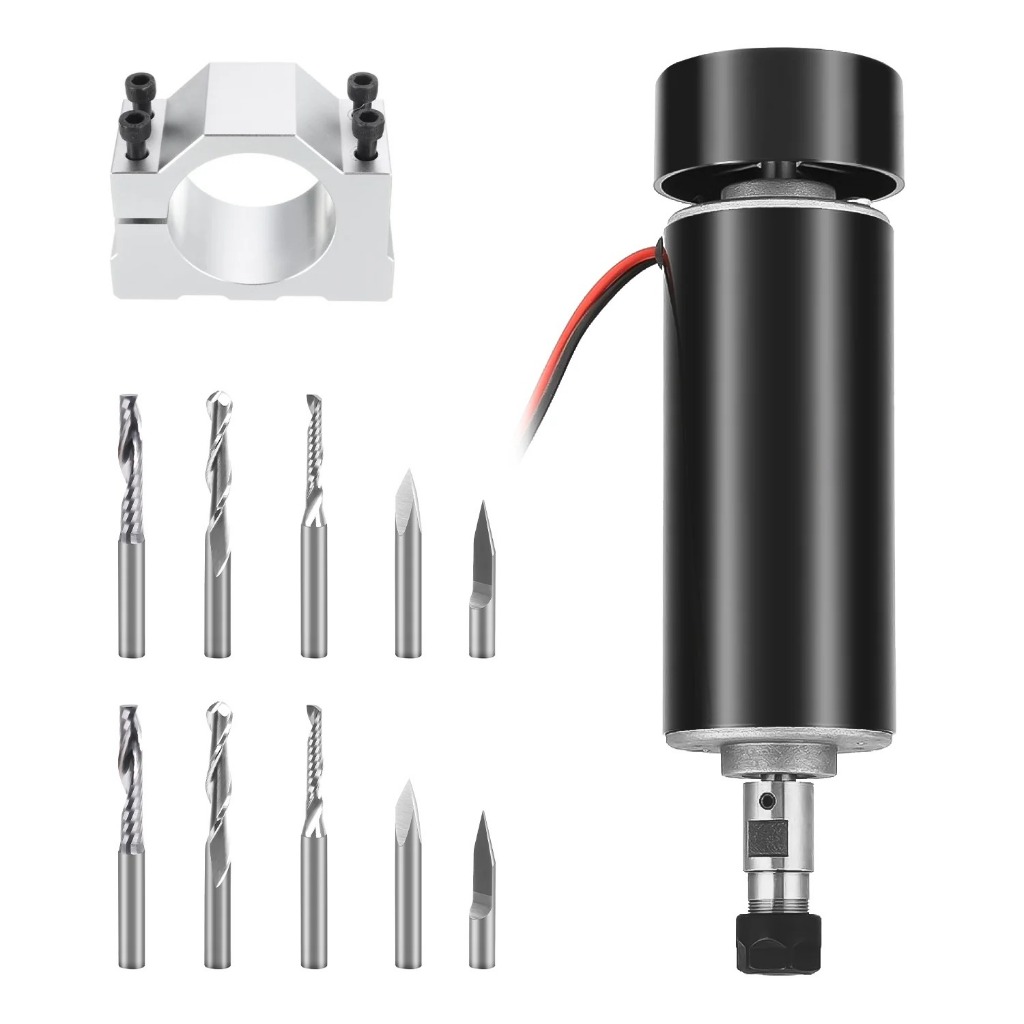 แกน CNC, มอเตอร์แกน CNC 500W, แคลมป์ 52 มม. พร้อมคอลเลกชัน ER11 และบิตเราเตอร์ 10 ชิ้น