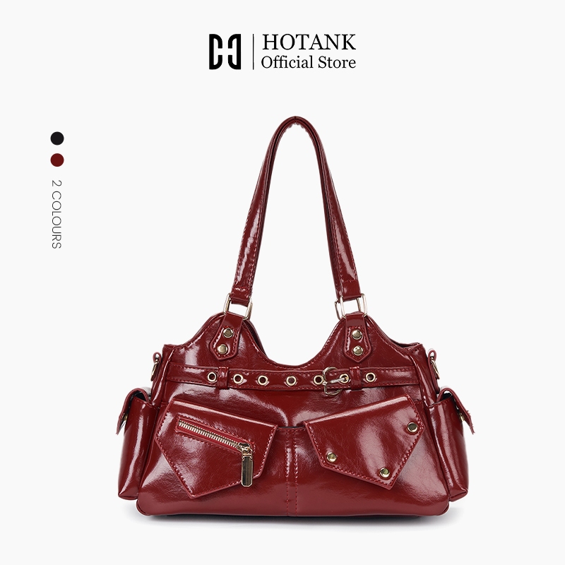 【HOTANK】กระเป๋าสะพายไขว้ Y2K สไตล์เท่ หนังPU คุณภาพดี สำหรับผู้หญิง กระเป๋าเมืองสุดคูล
